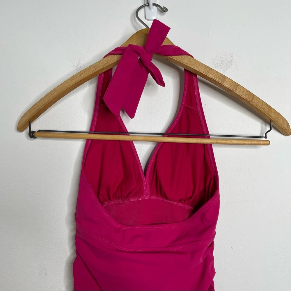 SPANX Love Your Assets Ruffle Halter Swim Dress in Sunset Pink Size S NWT Barbie - Picture 6 of 16